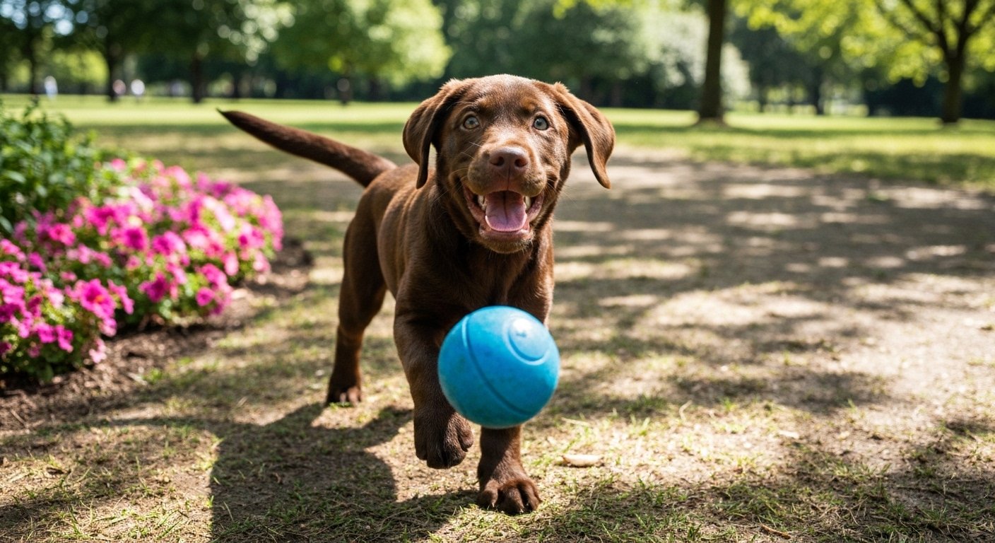 Filhote de Labrador Retriever feliz em um parque