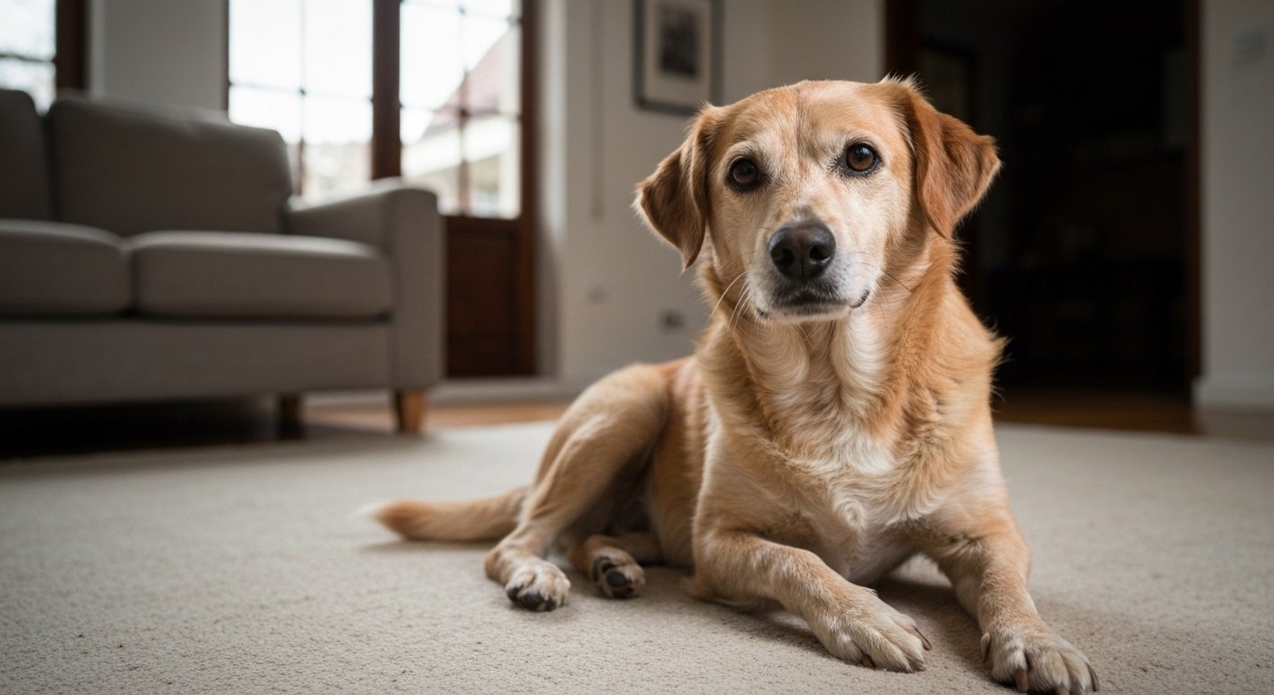 Cão Quixote relaxando em seu novo lar após anos em abrigo
