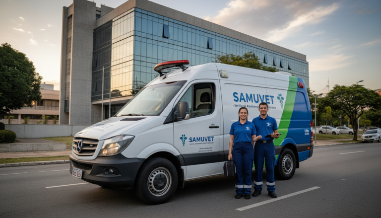 Ambulância veterinária do SAMUVET em Belo Horizonte pronta para atendimento de emergência a animais.