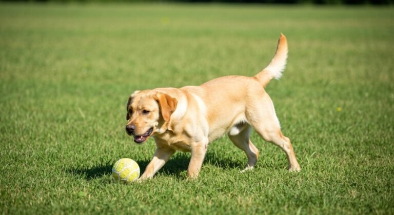 Cão feliz e saudável brincando em um campo