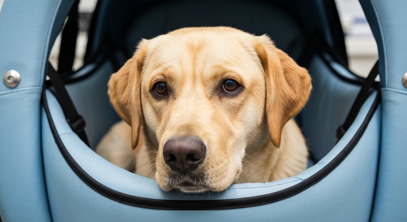 Cãozinho Chico se recupera bem em cama acolchoada após resgate em Criciúma.