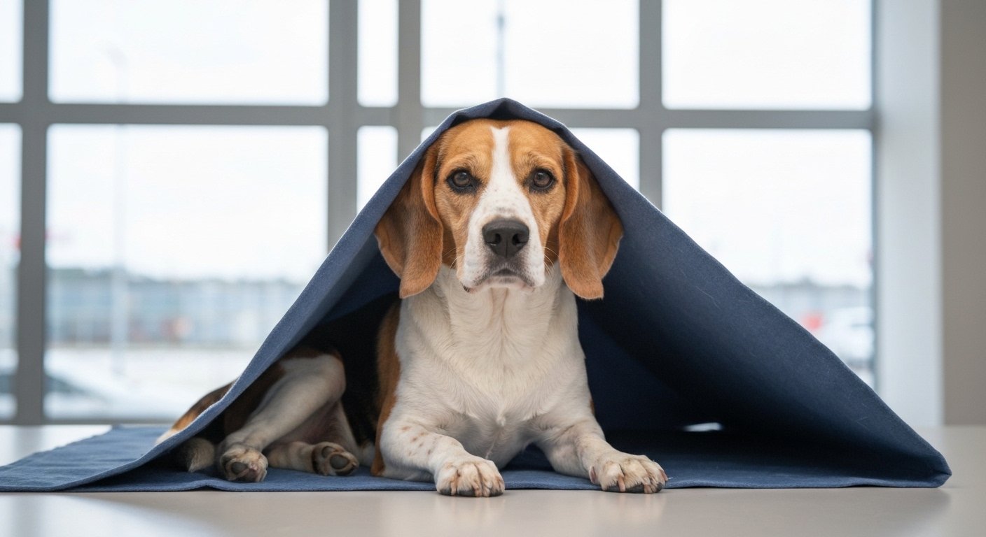 Cachorro idoso em recuperação em uma caminha de hospital veterinário