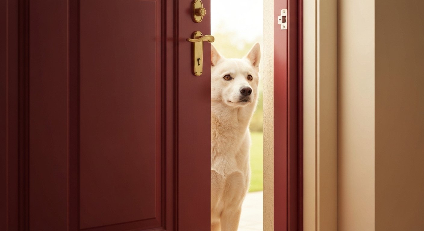 Cão dourado esperando o tutor voltar para casa