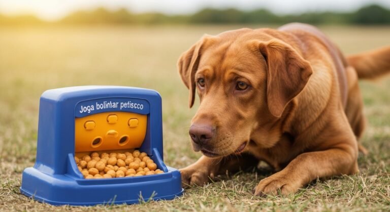 Cachorro estimulado com brinquedo interativo