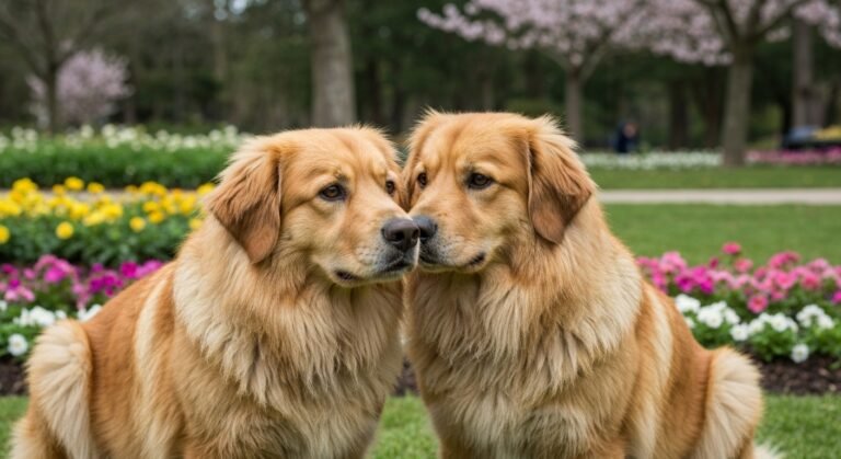 Grupo de cinco raças de cães inteligentes e leais em um parque