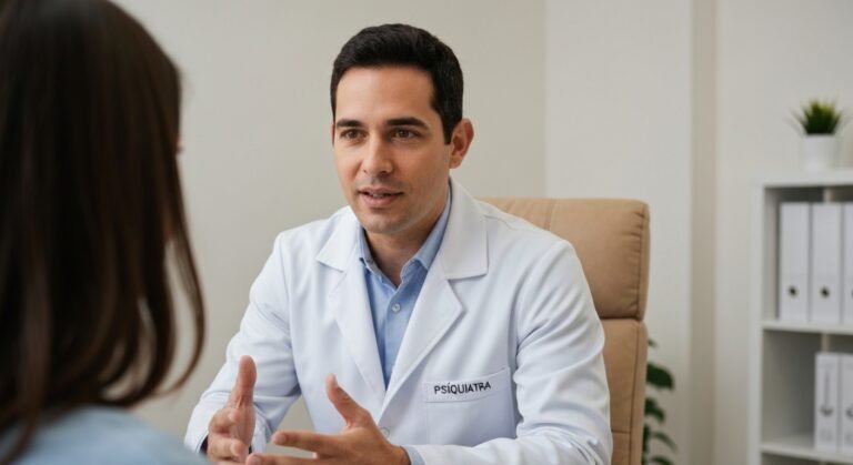 Psiquiatra em consulta avaliando comportamento de paciente