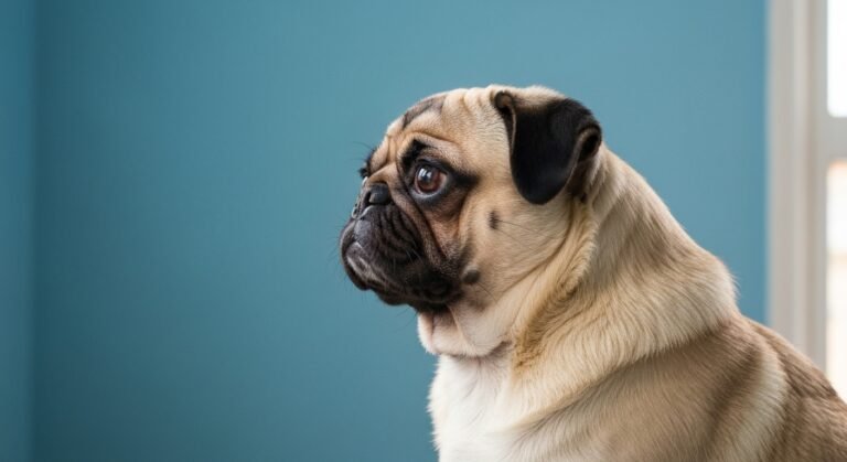 Cão da raça Pug com dificuldade respiratória