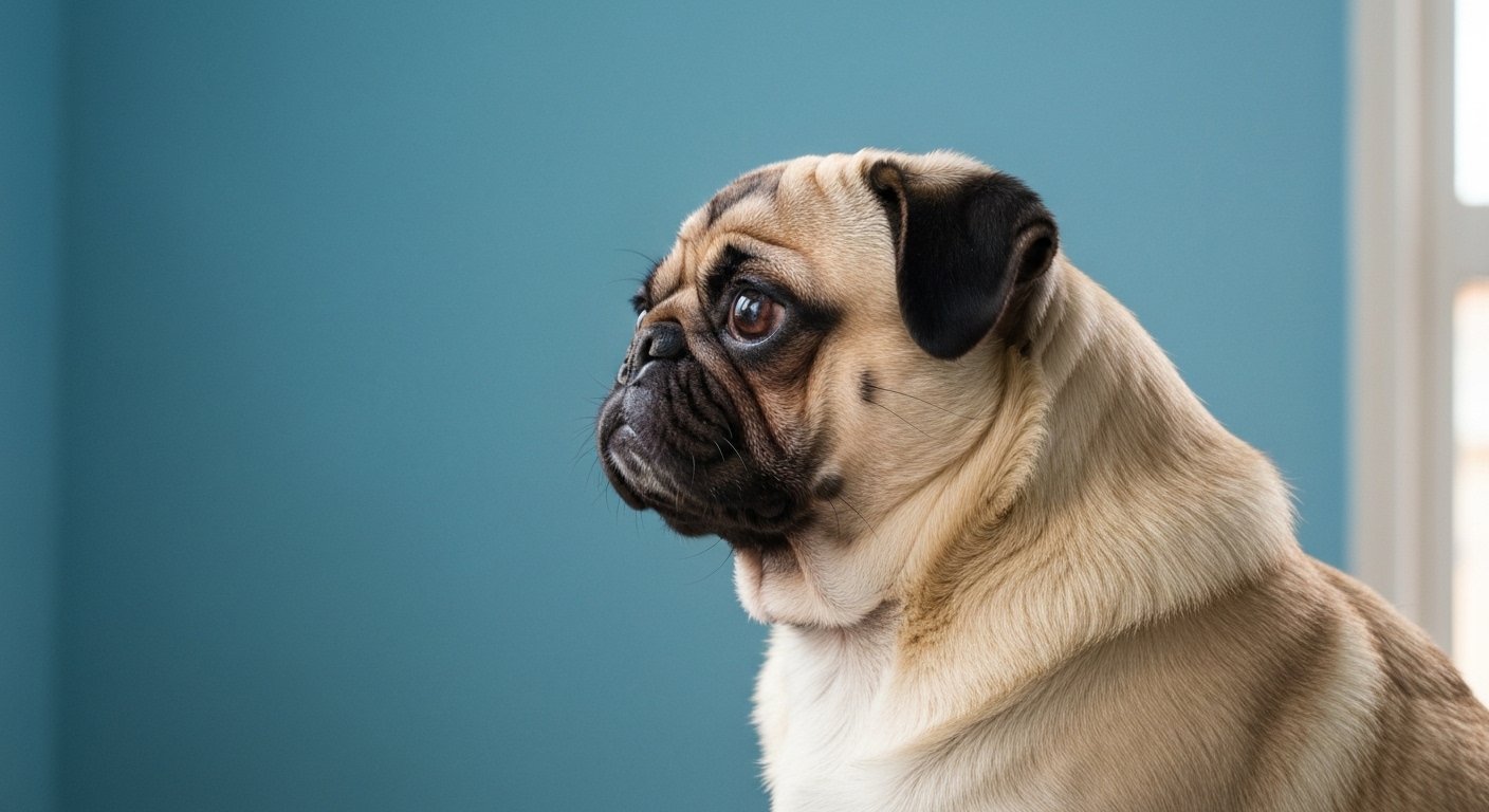 Cão da raça Pug com dificuldade respiratória