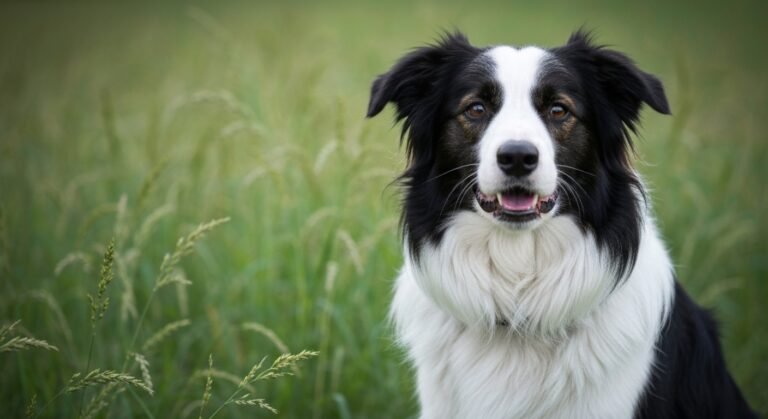 Cachorro border collie demonstrando sinais de inquietação e hiperatividade em um parque.
