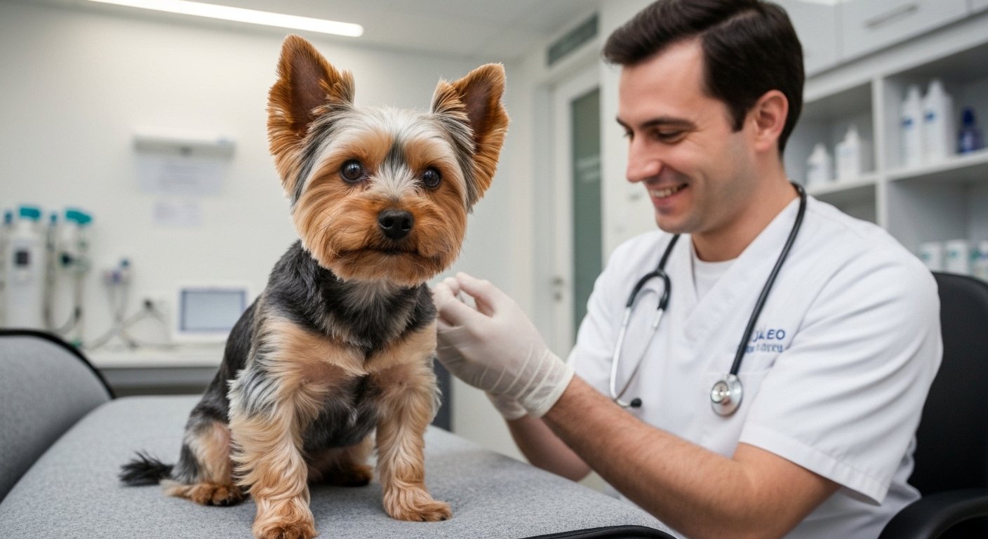 Yorkshire Terrier em consulta veterinária