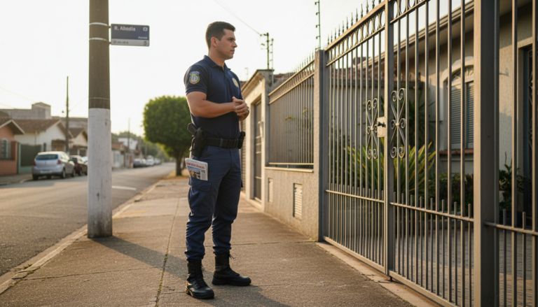 Policial civil observa residência após ataque de pit bull no bairro Abadia.