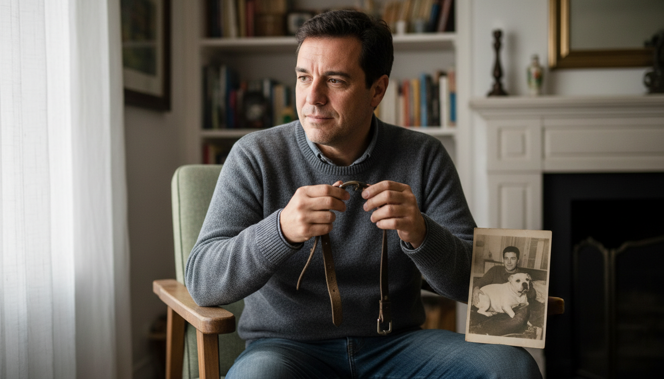 André Marques emocionado ao lado de sua cachorrinha Banha, simbolizando amor e despedida