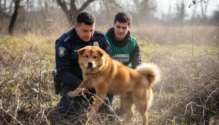 Cachorro abandonado resgatado de matagal no interior de SP.