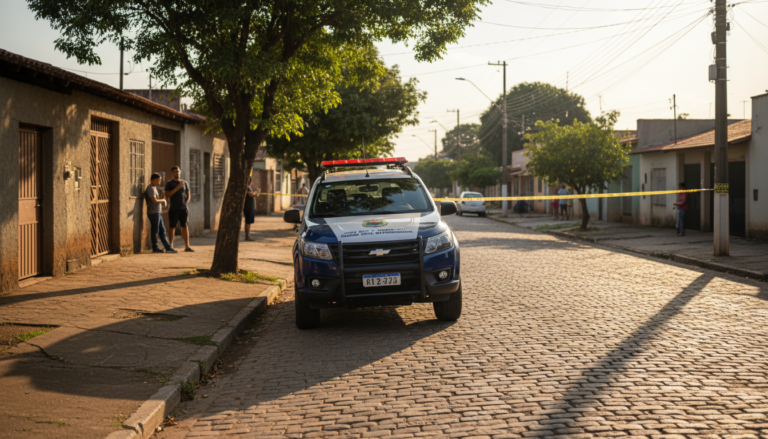 Viatura da Guarda Civil Metropolitana em rua residencial de Campo Grande.