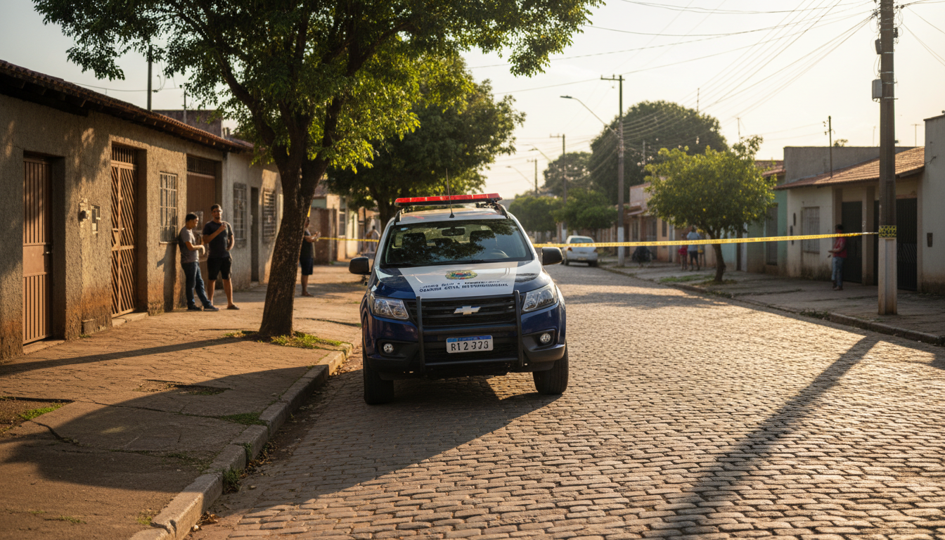 Viatura da Guarda Civil Metropolitana em rua residencial de Campo Grande.