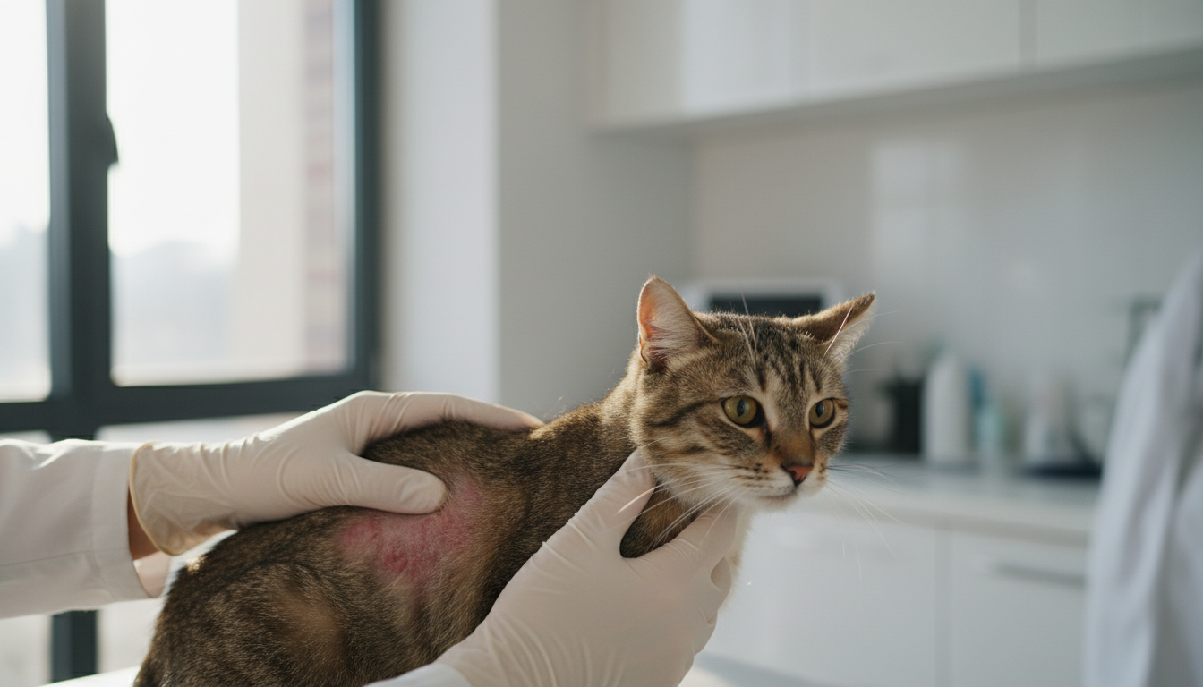 Veterinária examina gato com suspeita de esporotricose.