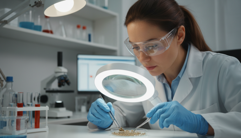 Veterinário examinando fezes de cão para diagnóstico de giardíase