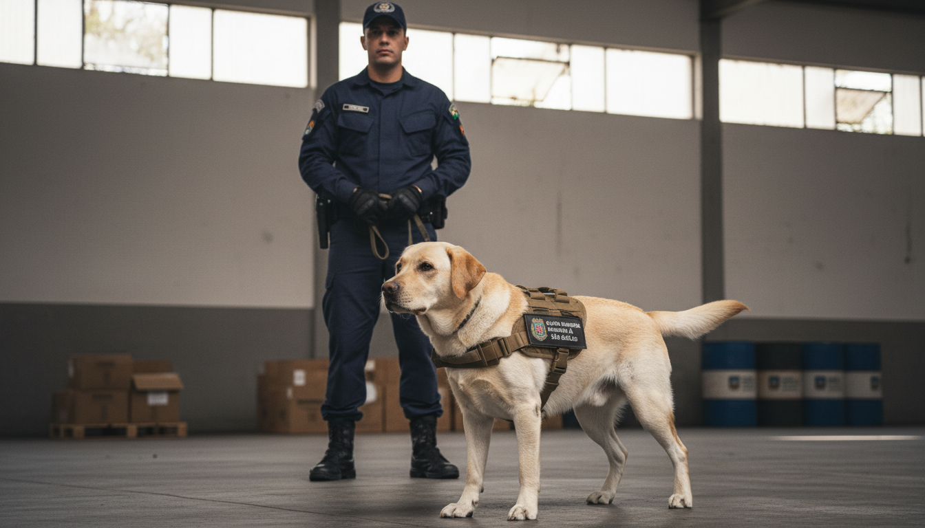 Cão labrador Murphy da Guarda Municipal de São Carlos em treinamento de faro.