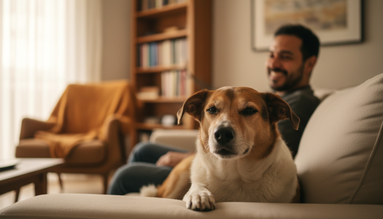 Cachorra Nina feliz e segura em seu novo lar com seu tutor
