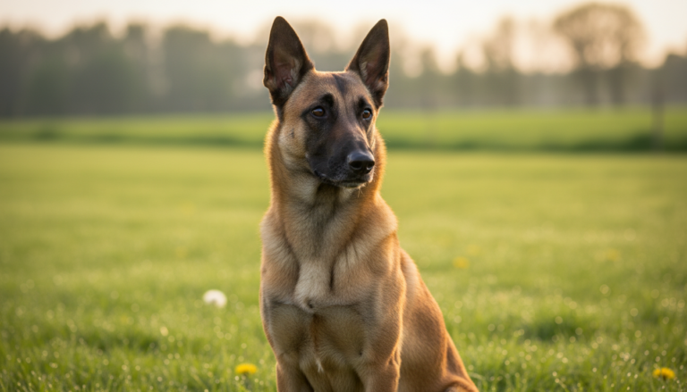 Cão pastor-belga em um gramado ensolarado, representando o filme 'Max: O Cão Herói'.