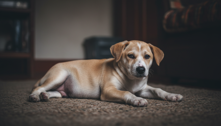 Filhote de cachorro com barriga inchada, indicativo de possível verminose