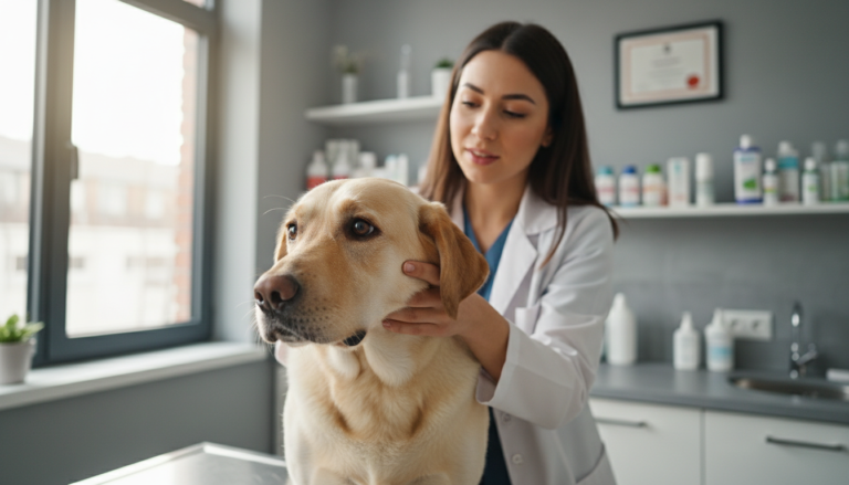 Veterinário avaliando um cão com sinais de TDAH
