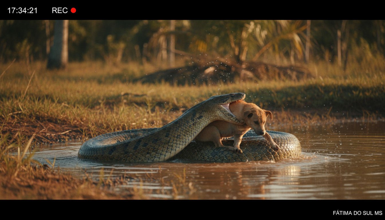 Sucuri captura cachorro e o arrasta para lagoa em Fátima do Sul